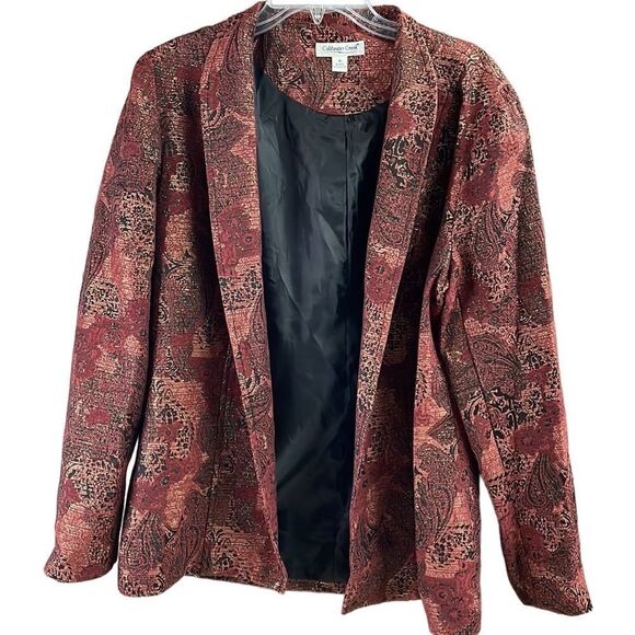 COLDWATER CREEK Sz Medium Rich Red Metallic Paisley Open Red Rust Blazer Jacket - Picture 8 of 8